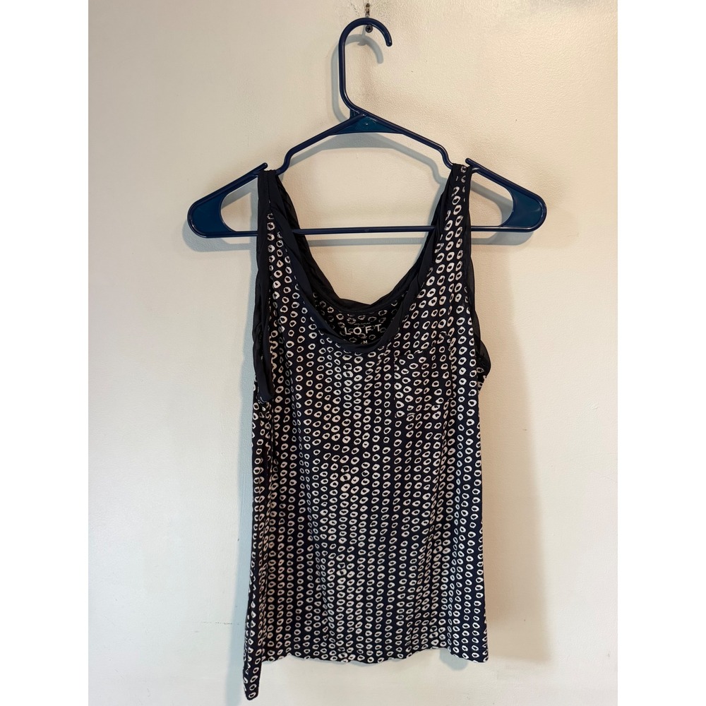 Ann Taylor LOFT Navy Blue White Geometric Print Pima Cotton Modal Tank Top M